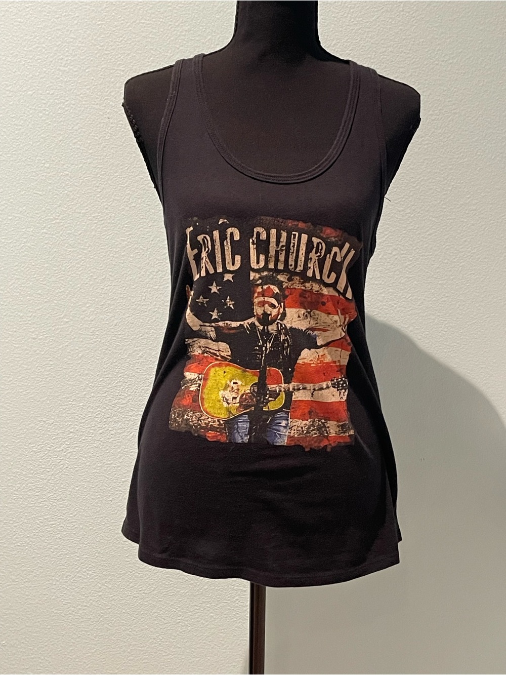 Eric Church Black Graphic Tank Top – American Flag Guitar Print
